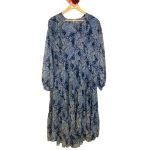 NWT Joie dress Parisian Paisley blue print balloon sleeve tiered midi xlarge